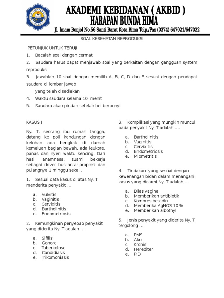 Contoh Soal Kasus Kesehatan Reproduksi Kebidanan Contoh