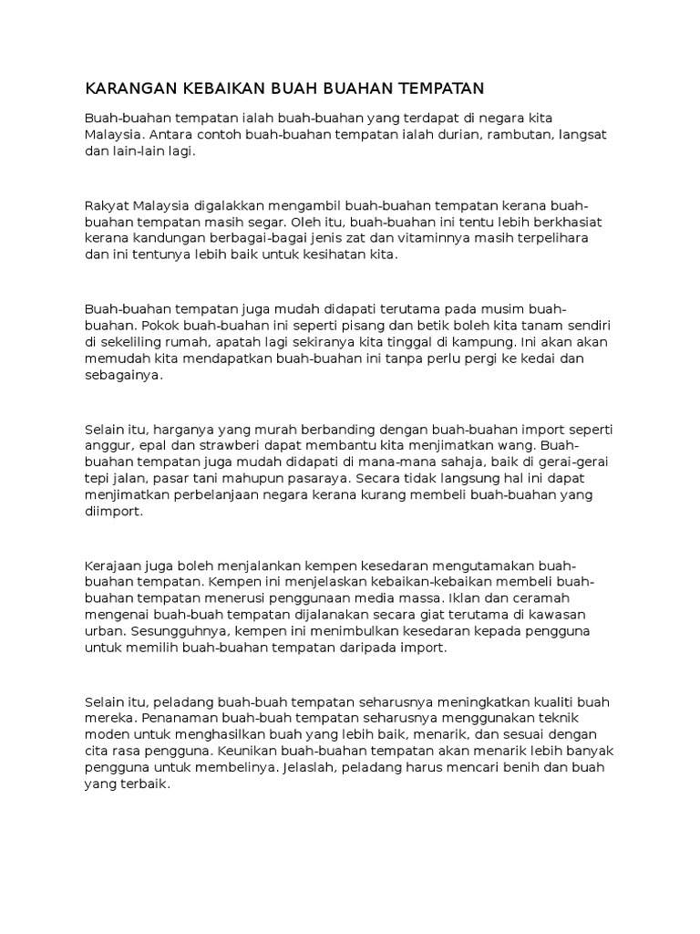 Karangan Kebaikan Buah Buahan Tempatan Pdf