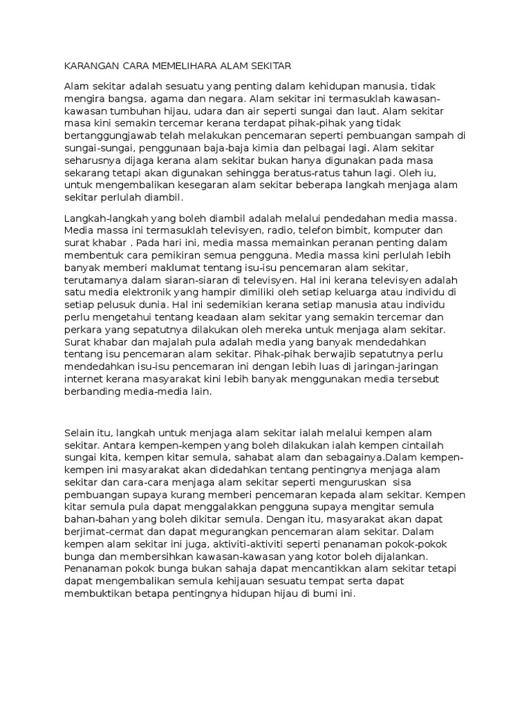 Karangan Cara Memelihara Alam Sekitar  PDF