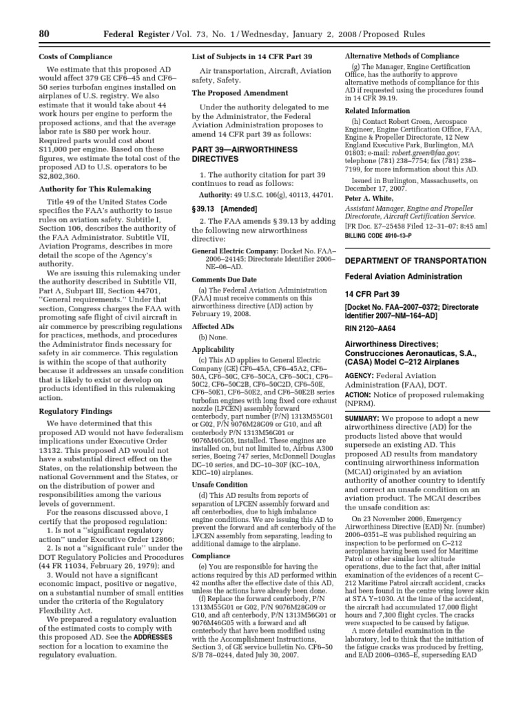 Proposed Rule Airworthiness Directives Construcciones Aeronauticas, S