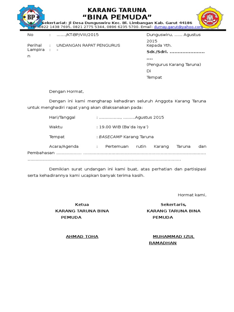 Surat Undangan Karang Taruna Pdf