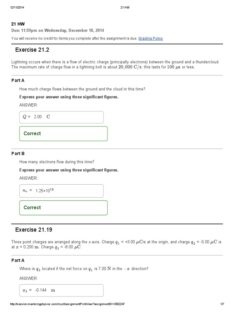Mastering Physics Chapter 21 HW | PDF | Electric Charge | Electric Field