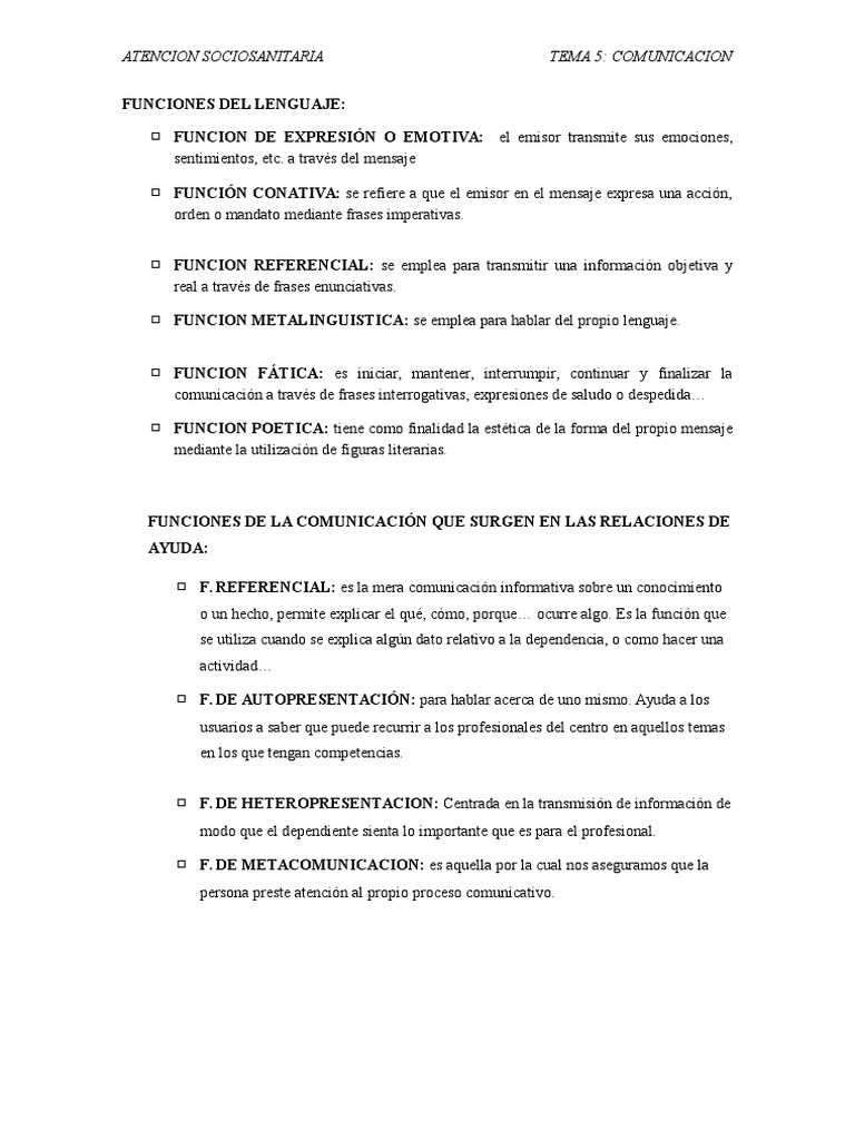 Funciones de la Comunicación en Atención Sociosanitaria | PDF ...