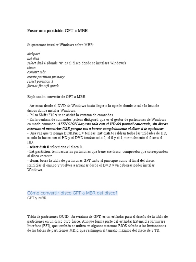 Convertir Partición GPT a MBR | PDF | Bios | Arranque