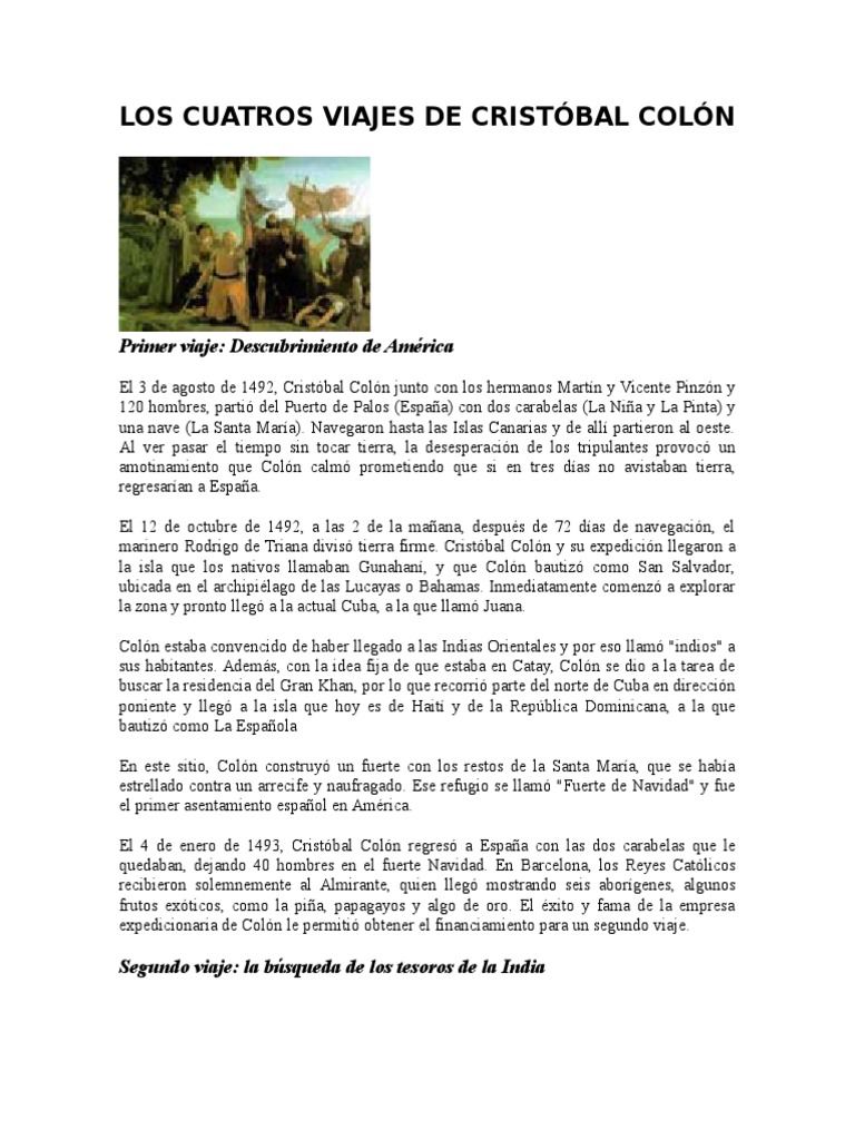 Cuatro Viajes de Cristóbal Colón | PDF | Cristobal colon | Colonización ...