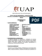 U A P Facultad de Ingenierías Y Arquitectura Escuela Académico Profesional de Ingeniería de Minas Matemática Iii Sílabo