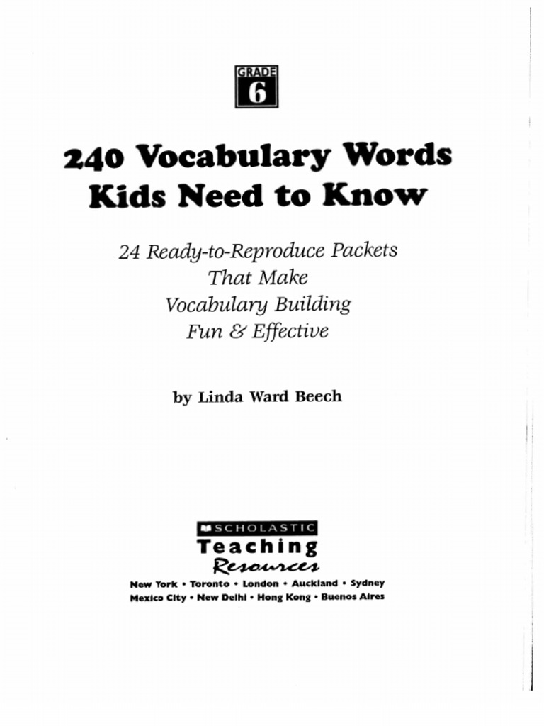 240 Vocabulary Words 6th Grade Kids Need To Know | PDF