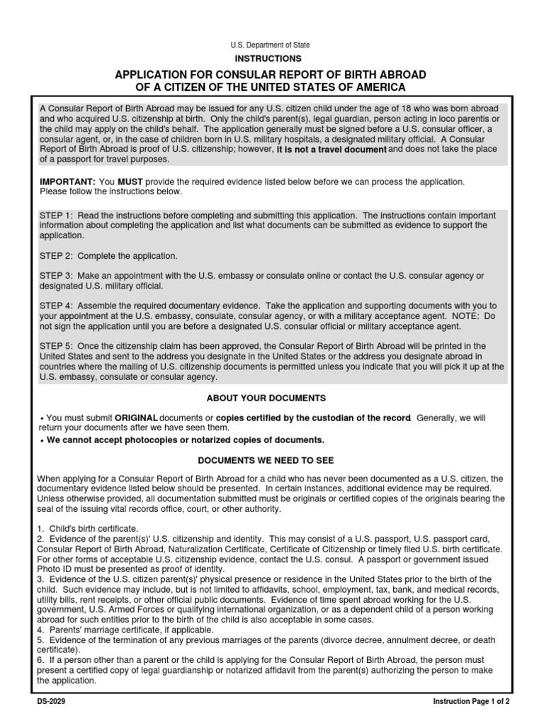 Solicitud de CRBA DS-2029 | PDF | United States Nationality Law ...