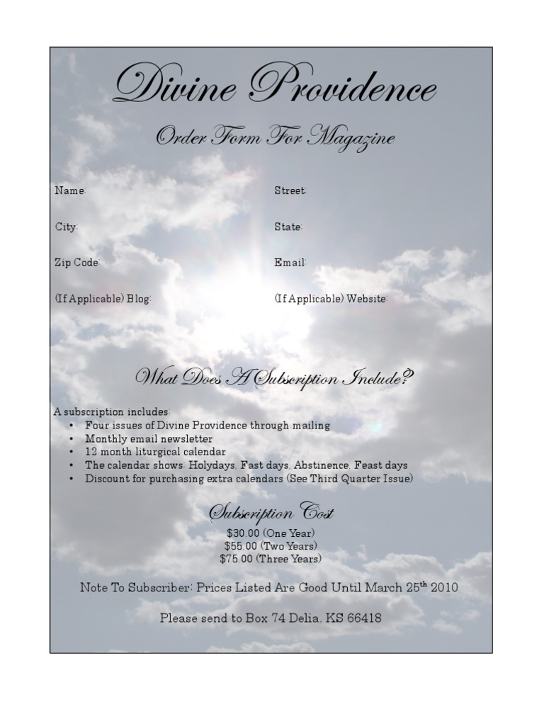 Divine Providence Order Form | PDF