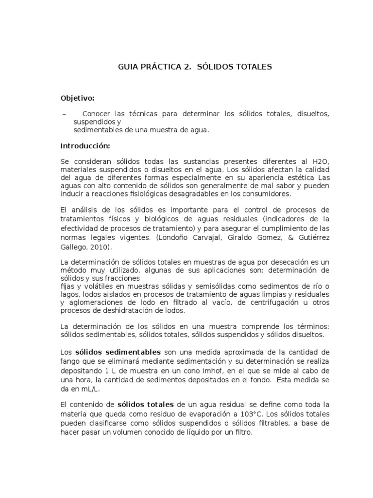 Guia Práctica 2 Sólidos Totales | PDF