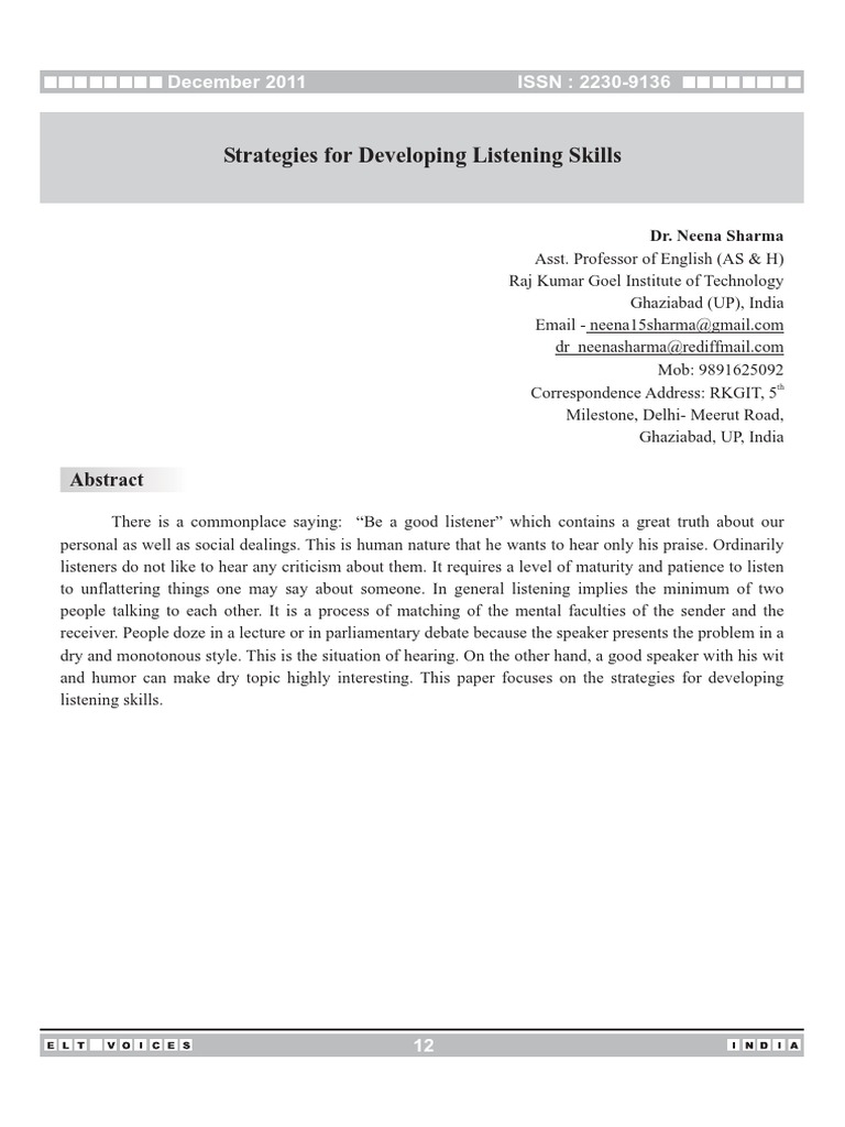 Strategies for Enhancing Student Listening Skills | PDF | Reading ...