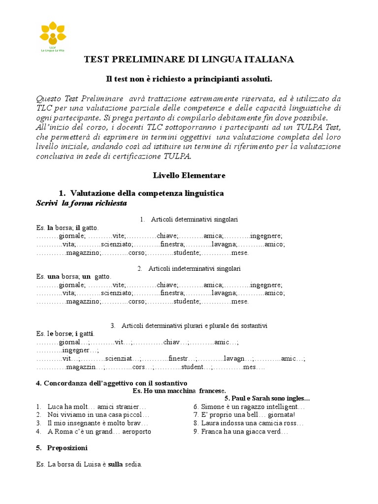 Test Di Italiano | PDF