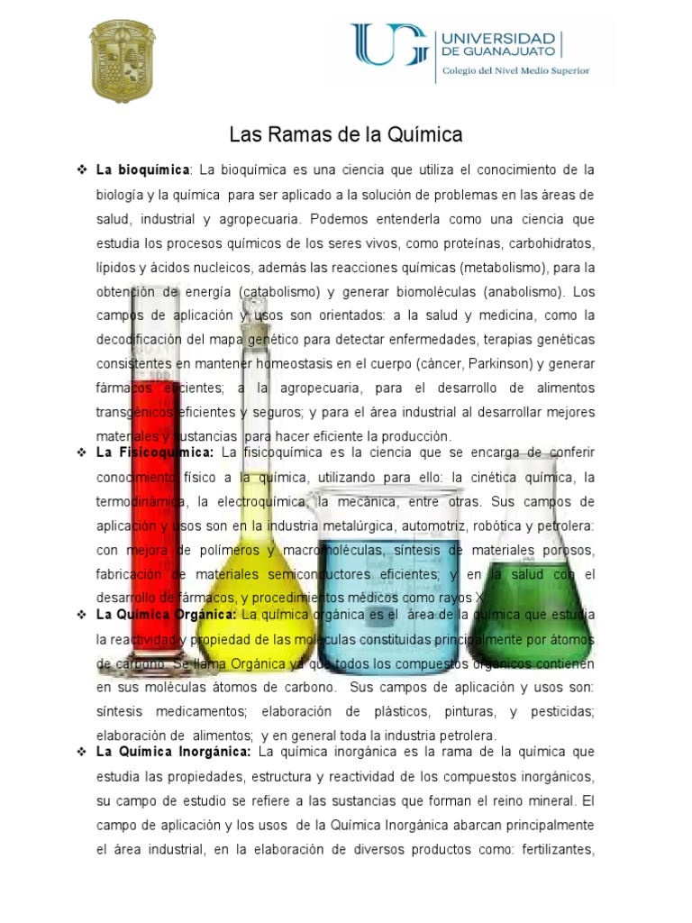 Ramas de La Química Bioquímica Química Prueba