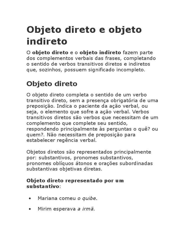 Exercicios De Objeto Direto E Indireto Em Espanhol