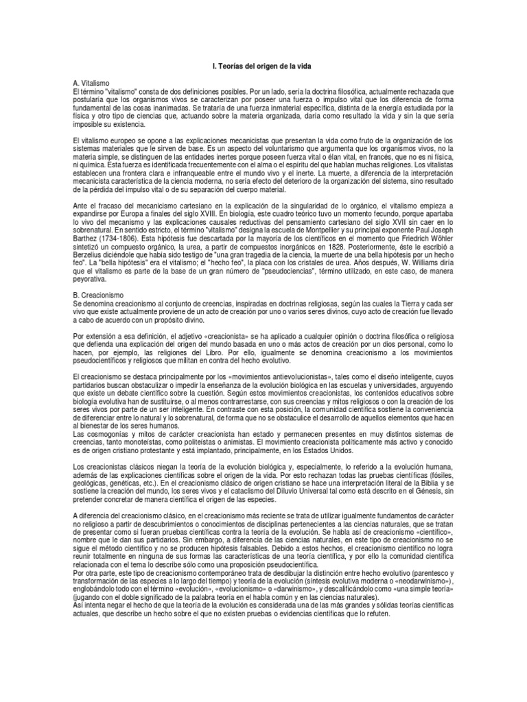 Vitalismo: Teoría del origen de la vida | PDF | Vitalismo | Creacionismo