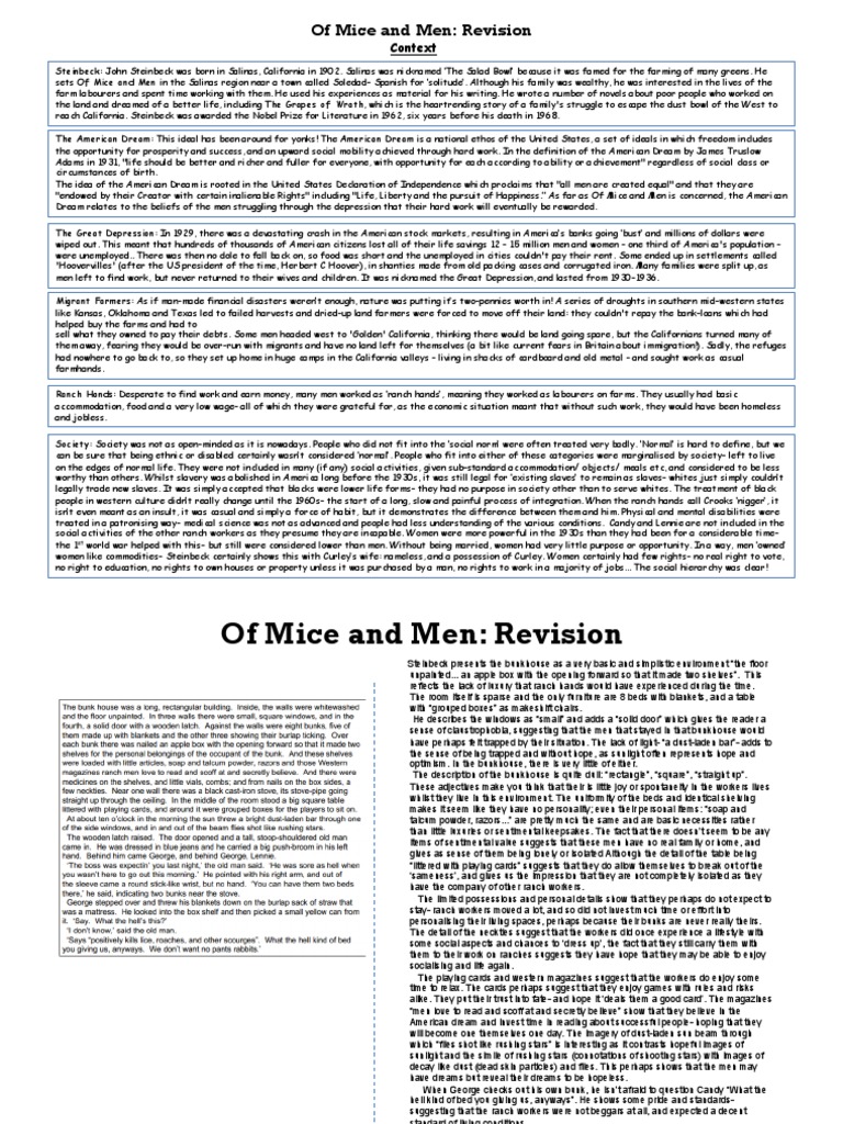 Bunkhouse Life in Of Mice and Men | PDF | American Dream