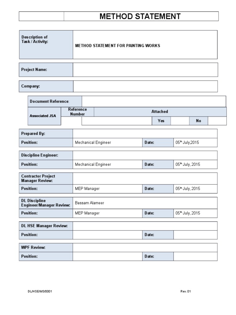 Method of Statement For Paint PDF Paint Safety