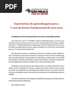 Expectativas de Aprendizagem Para o 1º Ano