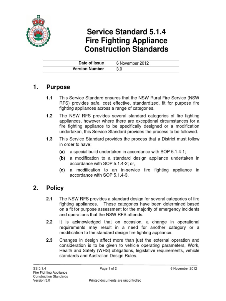 5.1.4 Fire Fighting Appliance Construction Standards | PDF ...