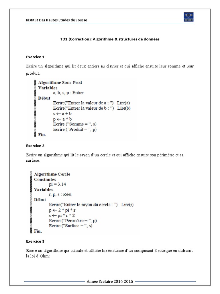 Algorithmes de base en programmation | PDF | Entier naturel ...
