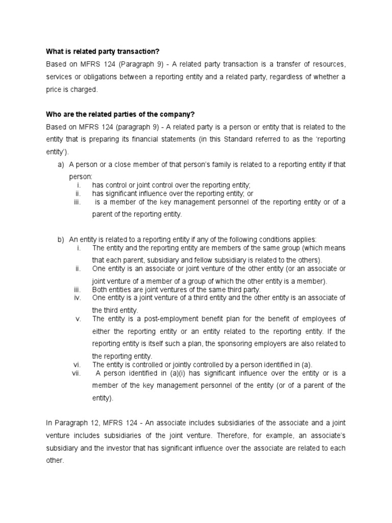 MFRS 124: Related Party Transactions | PDF | Subsidiary | Financial ...