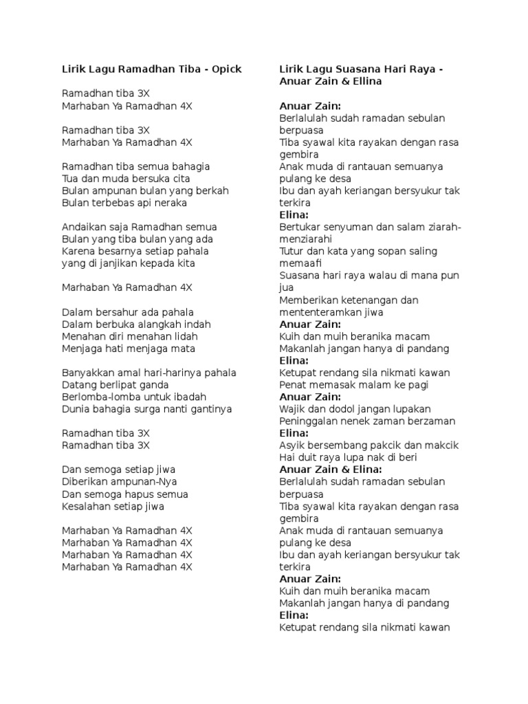 Lirik Lagu Ramadhan Tiba C ramadhan tiba c ramadhan tiba c ramadhan tiba c g marhaban ya ramadhan f c g c ramadhan tiba semua bahagia g c tua dan muda bersuka cita f em bulan ampunan bulan yang. lirik lagu ramadhan tiba