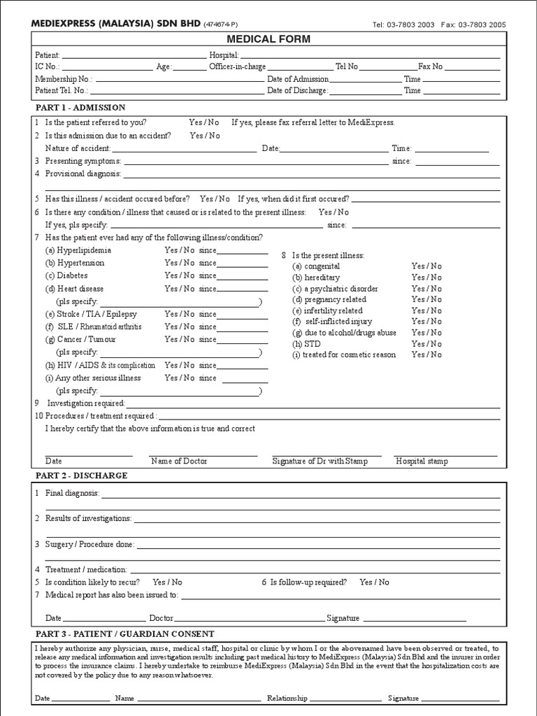 MediExpress Medical Admission Form | PDF