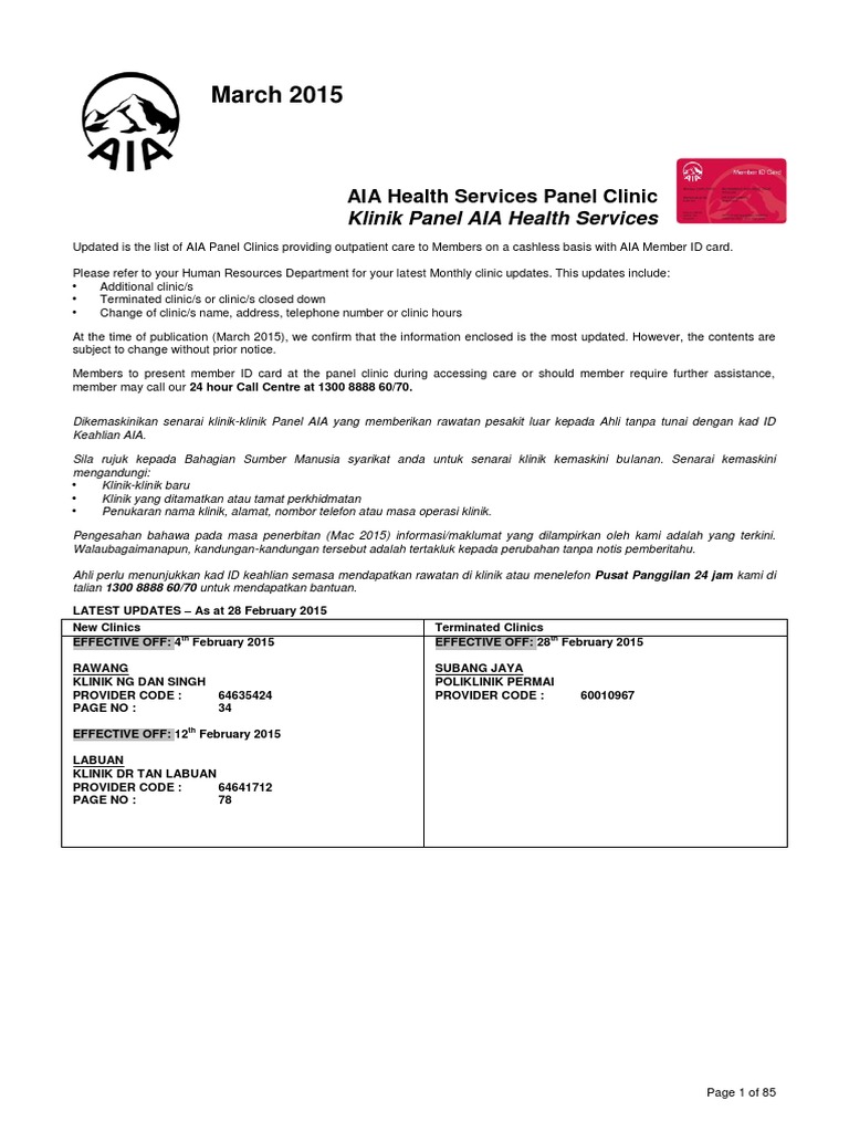 AIA Panel Clinic List Update 2025 | PDF
