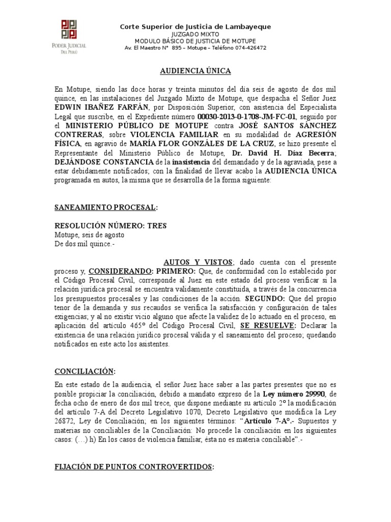 Modelo de Acta Violencia Familiar. PDF Ley procesal Violencia doméstica