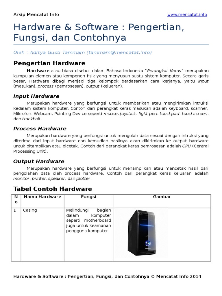 Hardware Software - Pengertian Fungsi Dan Contohnya | PDF