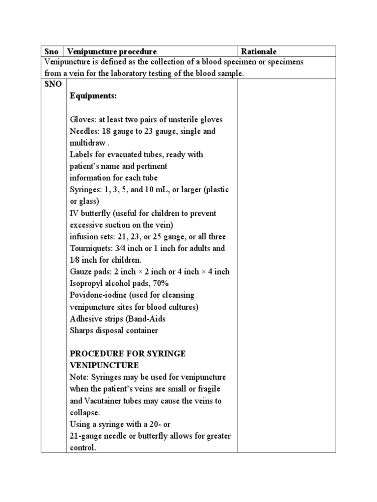 Venipunture Procedure | PDF | Body Fluids | Clinical Medicine