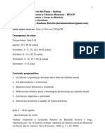 História e Literatura: Cronograma de aulas e conteúdo sobre relações entre os campos