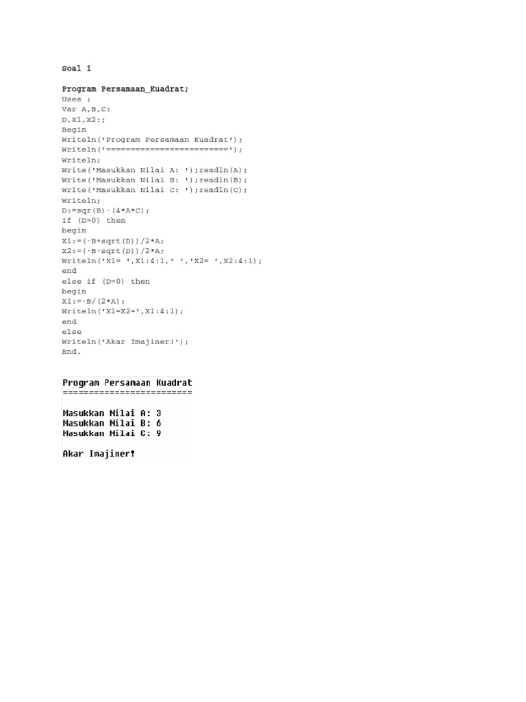 Program Matematika Dasar dalam Pascal | PDF