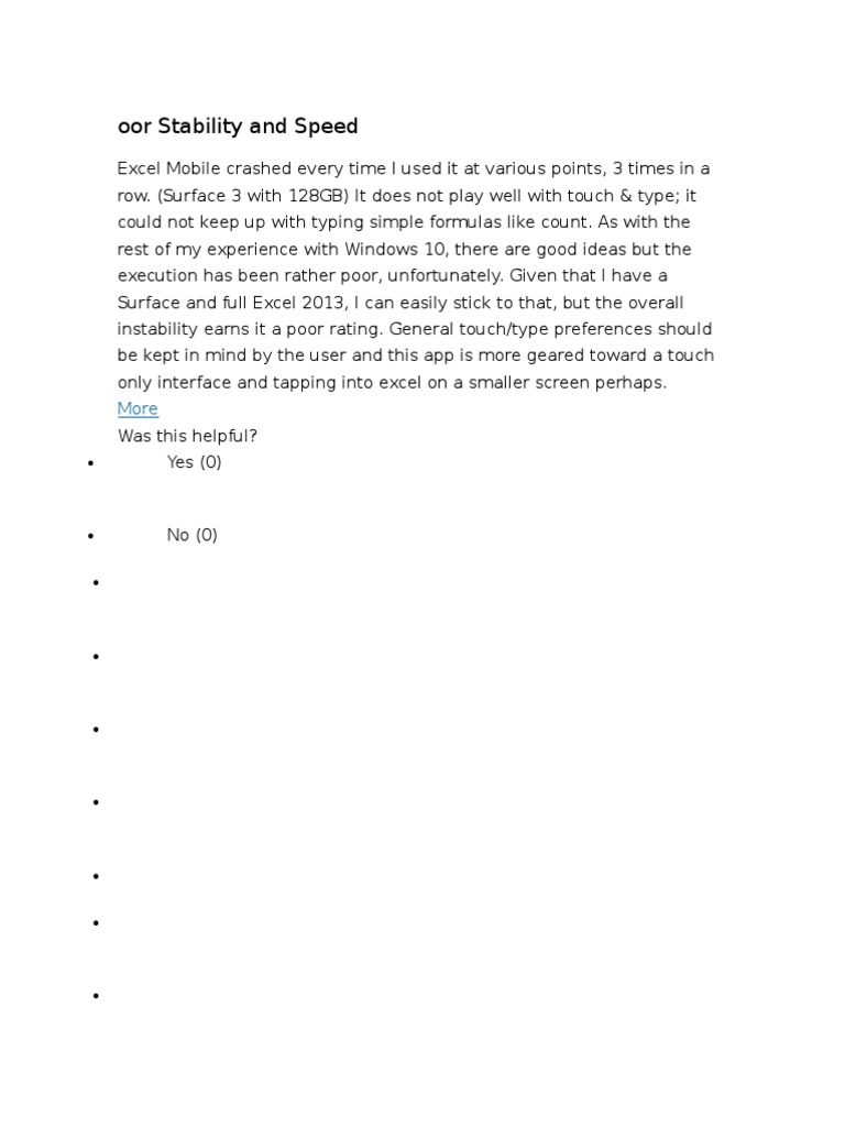 Excel Mobile Review: Stability & Features | PDF