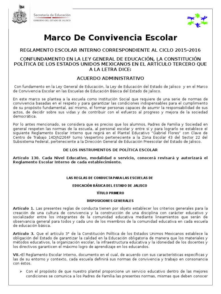 Marco de Convivencia Escolar Gbriel Flores PDF Educación primaria