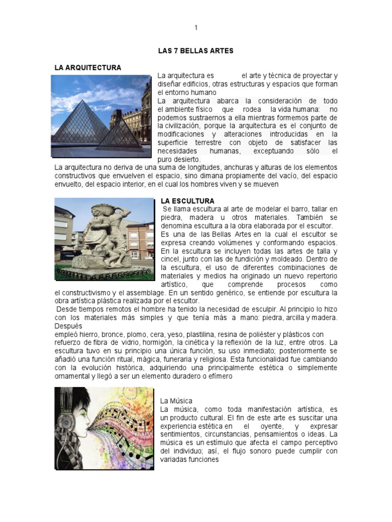 Las 7 Bellas Artes y Su Clasificación Bailes Escultura