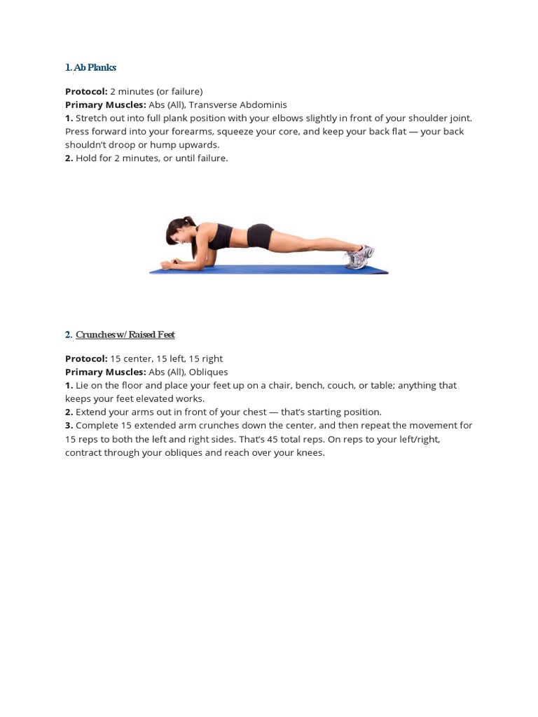 Ab Planks: Protocol: Primary Muscles: 1 | PDF | Primate Anatomy | Human ...