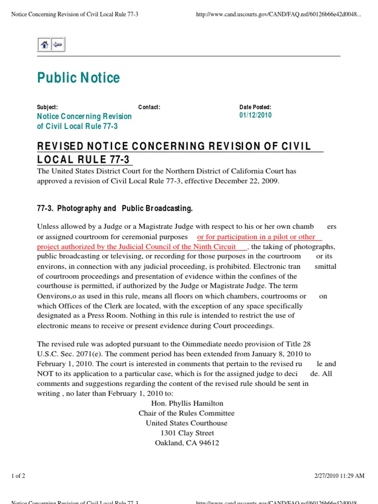 Revision of Civil Local Rule 77-3 | PDF | Courthouse | Courtroom