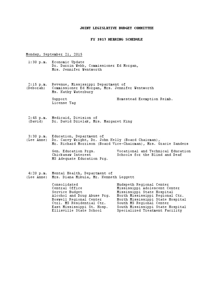 2015 JLBC Hearing Schedule PDF Government Prison