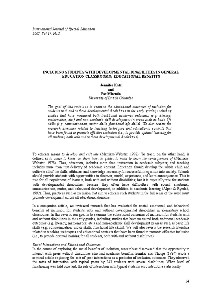 Inclusion Benefits for Students with Disabilities | PDF | Inclusion ...
