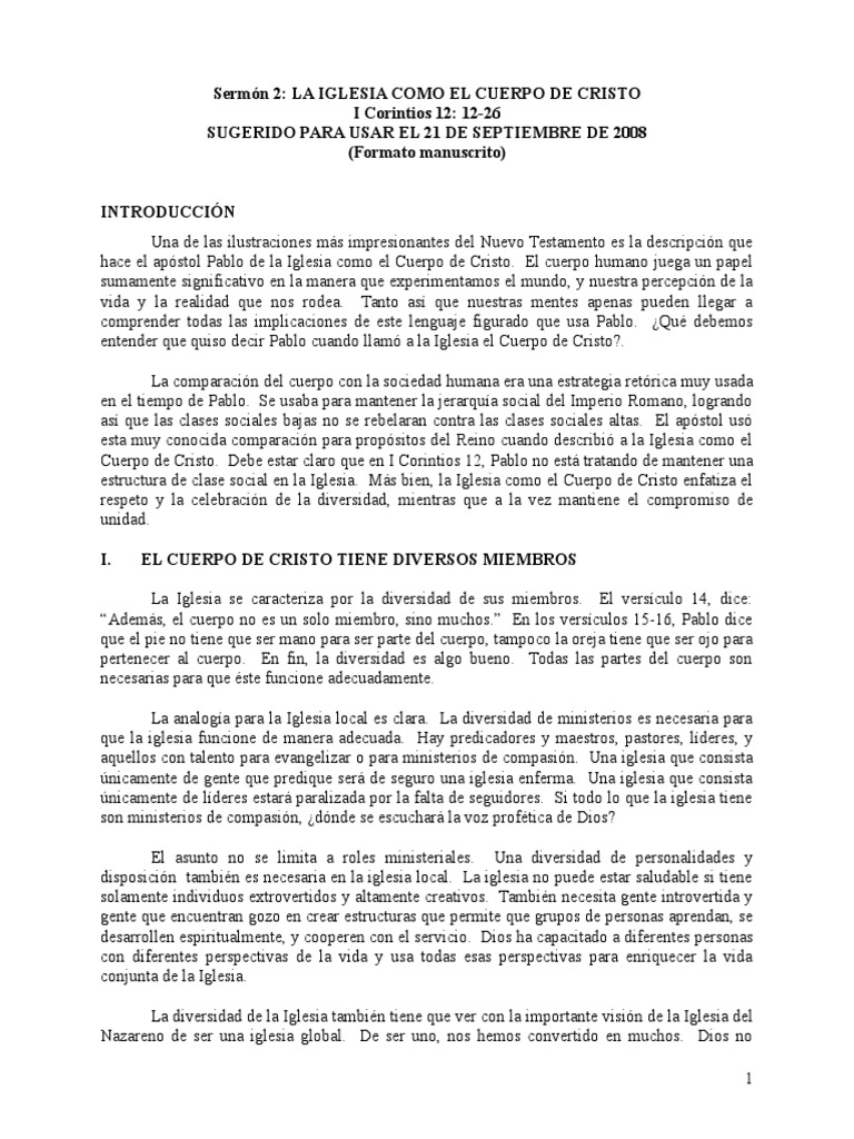 La Iglesia como Cuerpo de Cristo | PDF | Cristo (título) | Cuerpo de Cristo