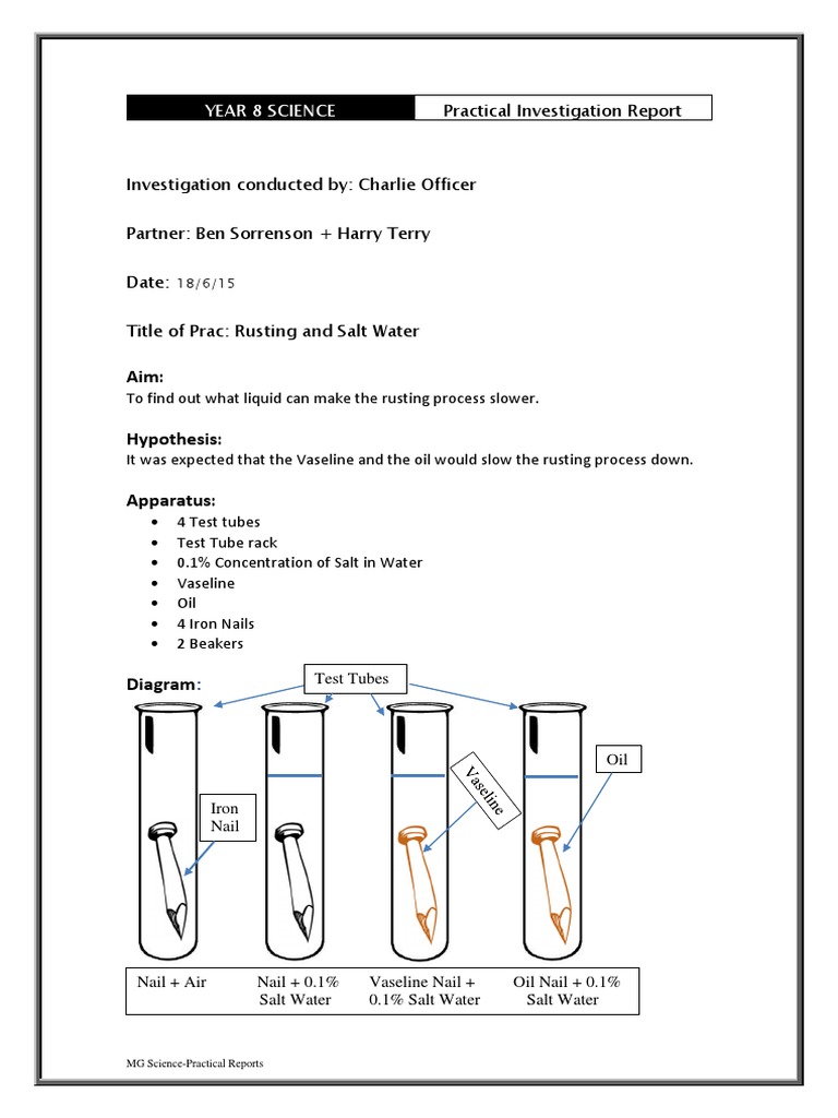 rusting and salt water Rust Experiment