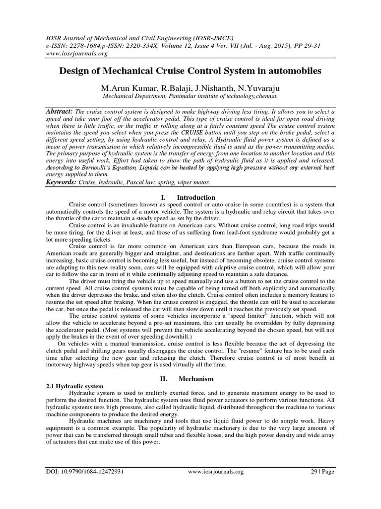 Mechanical Cruise Control System Design | PDF | Automotive Technologies ...