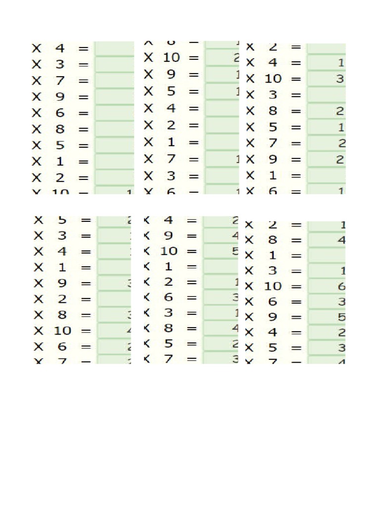 Tablas de Multiplicar Desordenadas