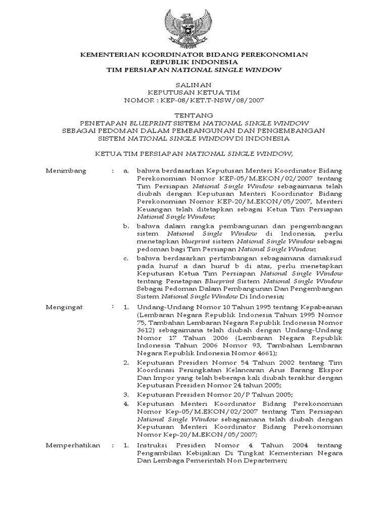 SK Penetapan Blueprint INSW | PDF