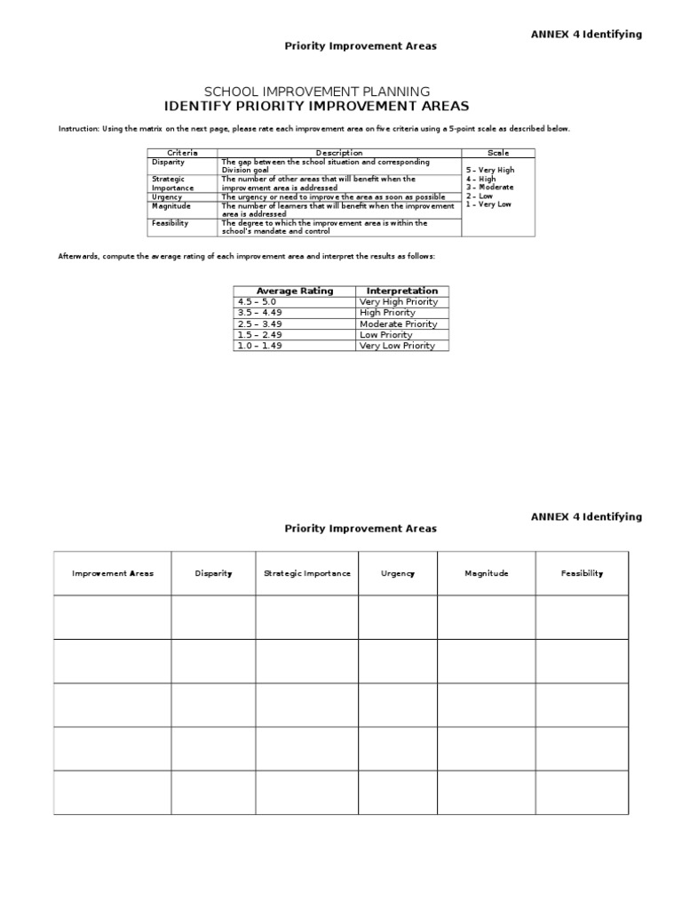 Priority Improvement Areas Assessment | PDF | Career & Growth | Business
