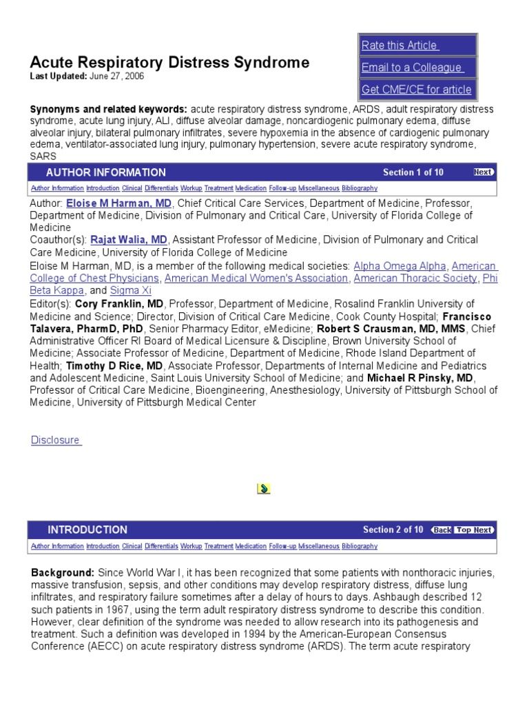 Acute Respiratory Distress Syndrome | PDF | Sepsis | Pneumonia