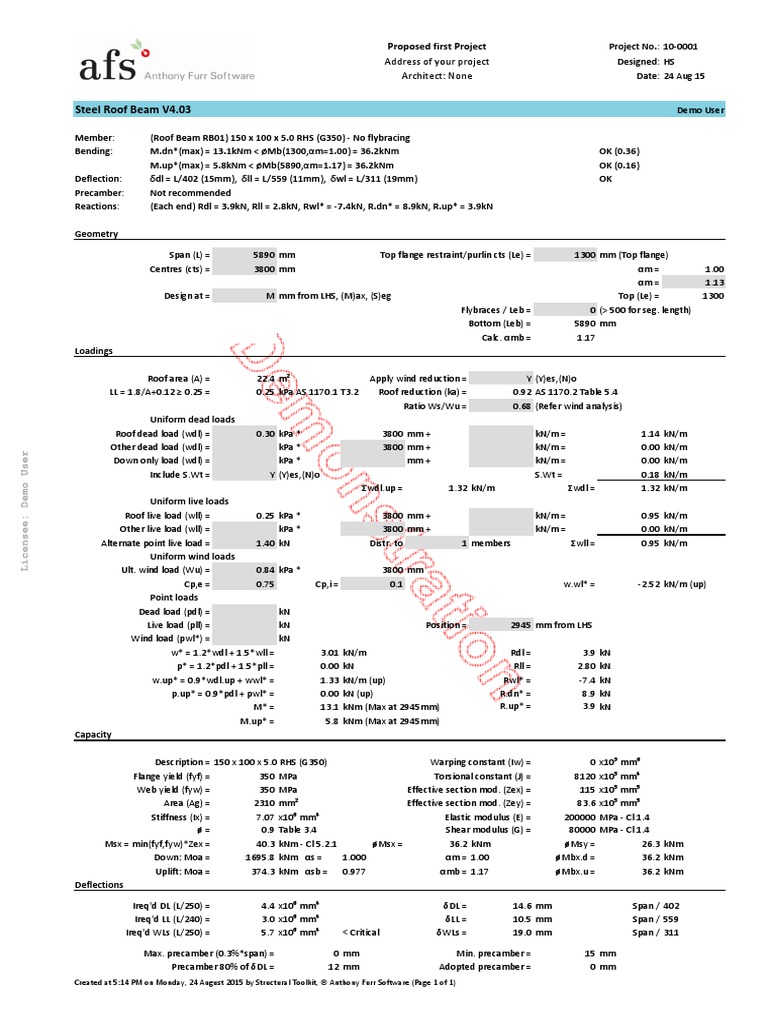 Steel Roof Beam Design Analysis | PDF | Teaching Methods & Materials