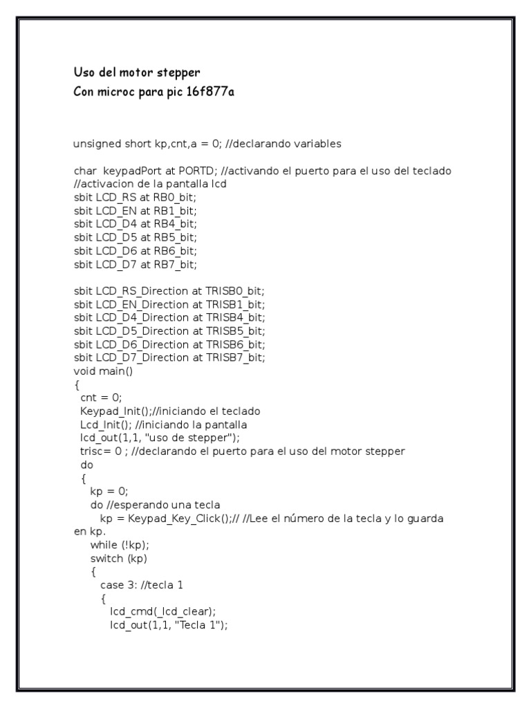 Control de Motor Stepper con PIC 16F877A | PDF