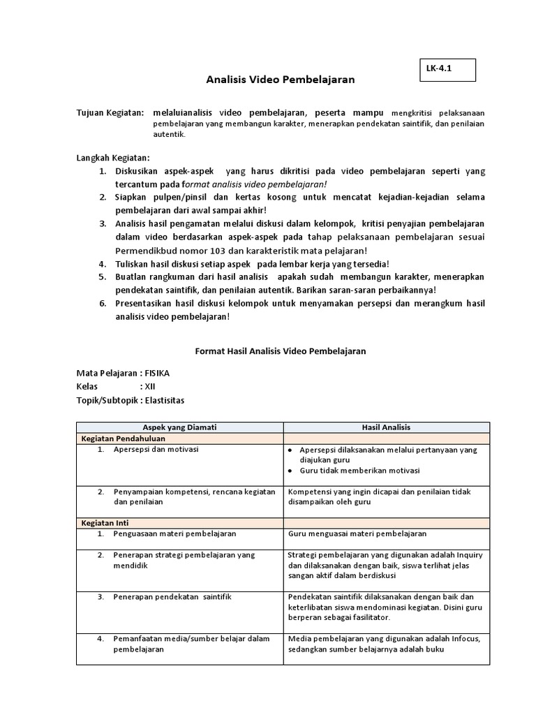 Format Penilaian Video Pembelajaran Guru Paud